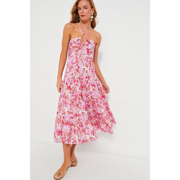 TUCKERNUCK Hyacinth House Fuschia Brushstrokes Aurora Midi Dress NWT Size Medium - Picture 2 of 11